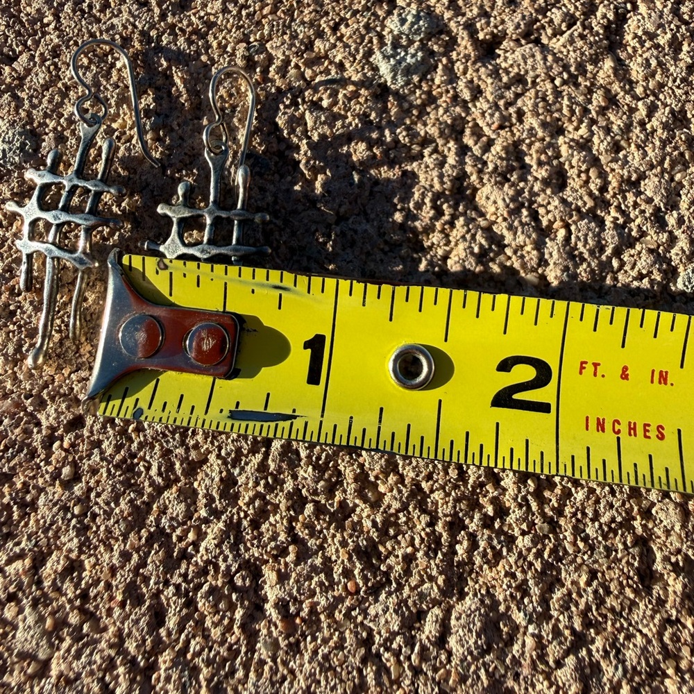 Handcrafted Silver-Tone Grid Drop Earrings - Picture 7 of 7